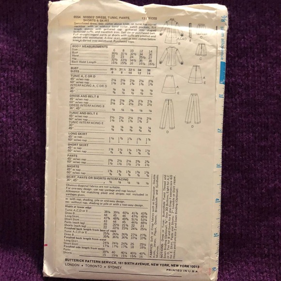 Butterick Sewing pattern 6554 Dress top skirt shorts pant pattern - Picture 4 of 7